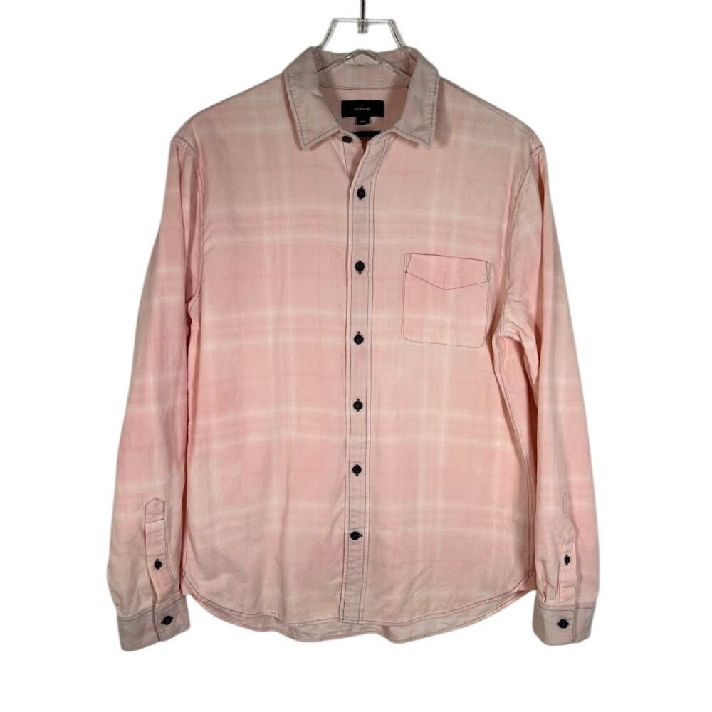 Vince Men's Classic Fit Plaid Cotton Corduroy Shirt M Button Front Long Sleeve